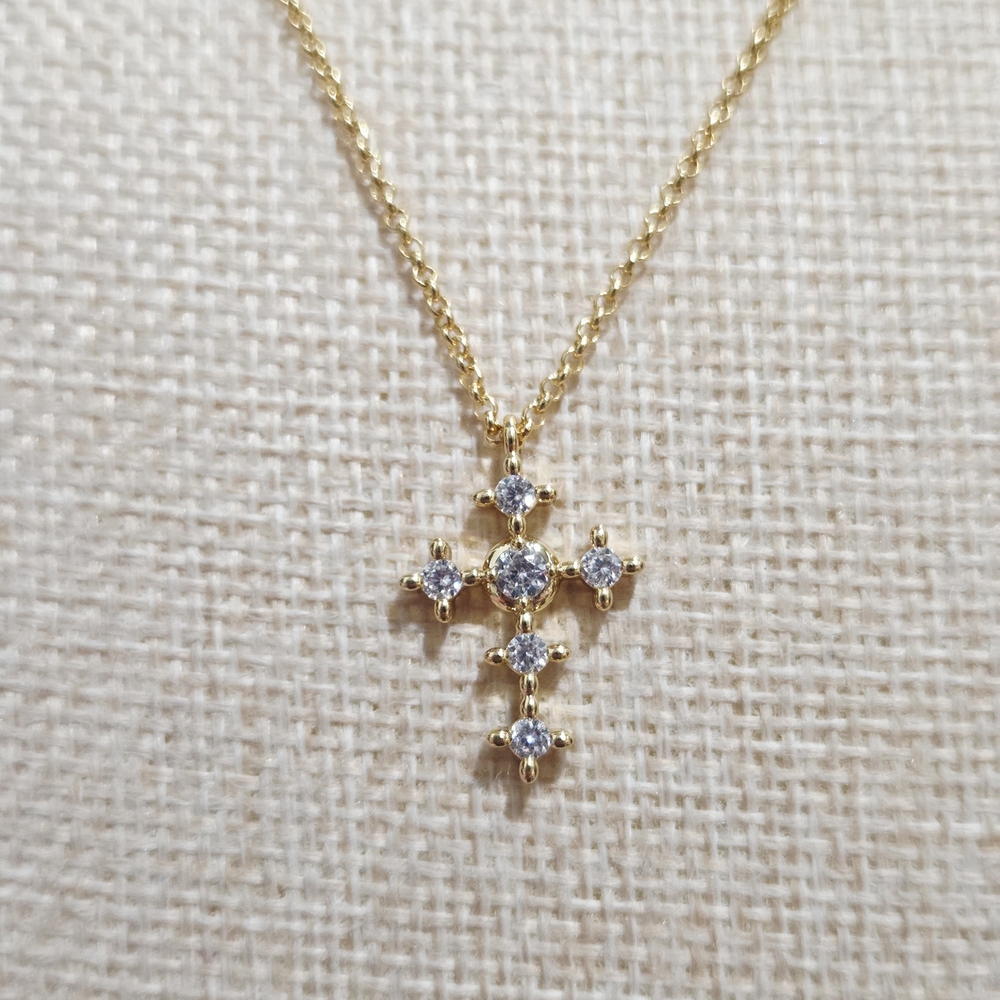 Dainty Gold Cross Pendant Necklace - Picture 2 of 3